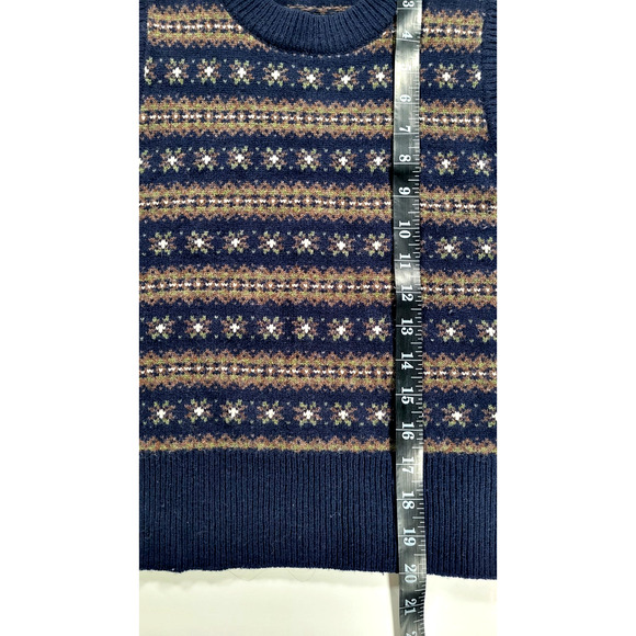 Faherty Womens Small Fair Isle Merino Wool Blend Sweater Vest Pullover Knit Navy - Picture 5 of 8